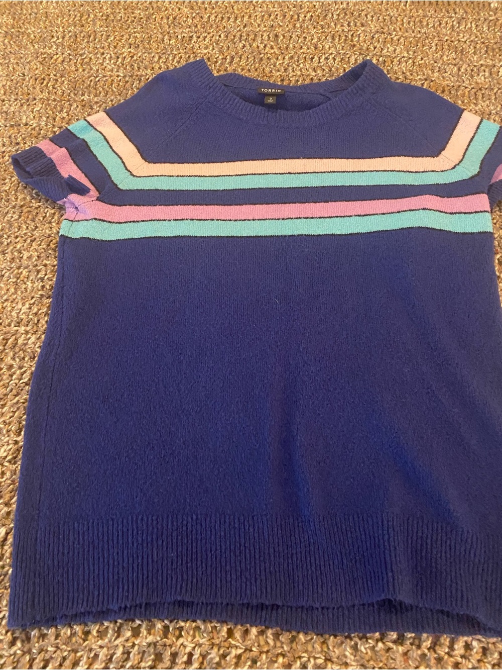 Torrid Striped Short Sleeve Knit Top - Navy with Pastel Stripes